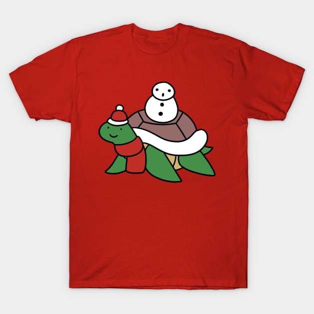 Winter Turtle and Snowman T-Shirt by saradaboru